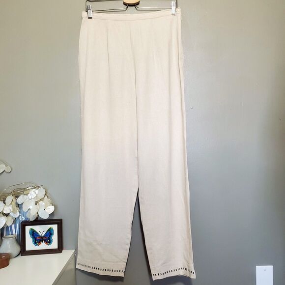Dressbarn Pants Womens Size 8 Tan Linen Blend Tapered Stitch Hem Elastic Waist - Picture 1 of 10